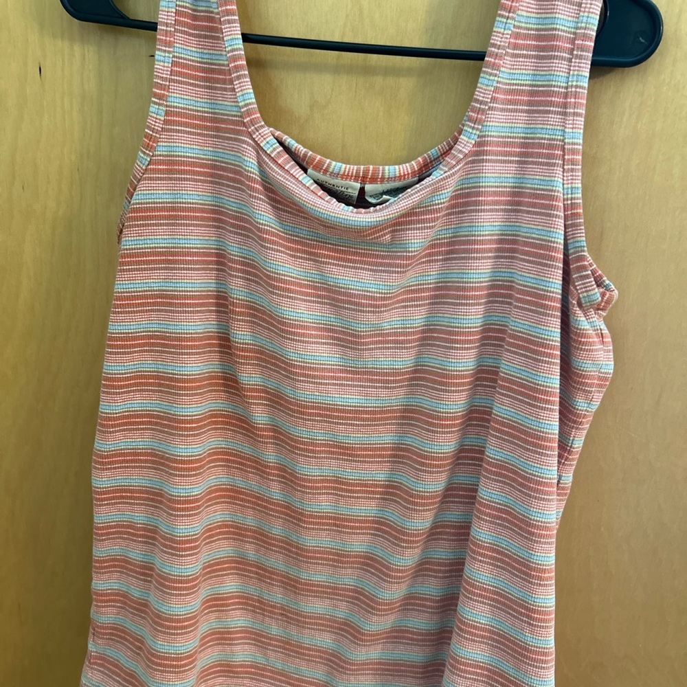 Striped Sleeveless Tank Top in Coral and White